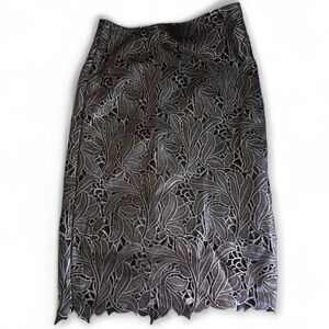 White House Black Market Black and Gray Lace Pencil Skirt